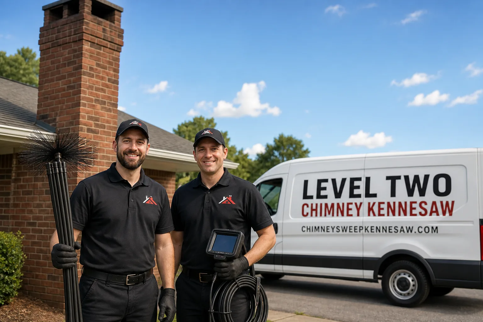 Level Two Chimney Kennesaw chimney cleaning service vehicle and crew in Kennesaw, GA